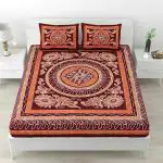 UniqChoice 100% Cotton Maroon Color Printed Traditional Double Bedsheet With 2 Pillow Cover(228_Maroon_89)