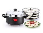 Klassi Kichen Stainless Steel Curve Idli cooker with 4 Plates, 16 idlies, BLACK