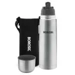 Borosil Hydra Thermo Black 1000 ml Stainless Steel Double Wall Vacuum Insulated Flask Water Bottle | 24 Hours Hot & Cold
