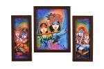 BM TRADERS Modern Art Radha Krishna 3 Set Brown Wooden Wall Hanging Frames