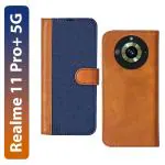 Knotyy Realme 11 Pro Plus 5G, realme 11 Pro Blue and Brown Faux Leather Back Cover Flip Cover (Pack of 1)