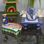 eCraftIndia Set of Marble Ganesha Chowki and Mayur Chopra