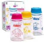 Adore IRIS Borosilicate 125ml Glass Milk Storage Bottle for Baby - BPA-Free Milk Storage Bottle - Spill-Proof Baby Milk Storage Bottle (Pack of 3, Multicolor)