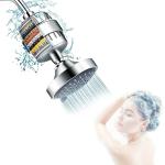 Hasthip Silver Abs Shower Head And 15 Stage Filter Combo, High Pressure 5 Spray Settings Showerhead With Water Softener