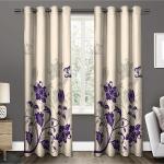 UrbenQueen Polyester White Purple Floral Design Digital Printed Curtain - 4 x 9 feet