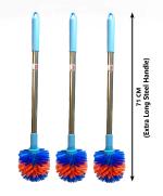 Mast Toilet Cleaning Brush Round with Extra Long Steel Handle - Pack of 3 (Color : Blue)