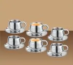 Mintage Stainless Steel cup and saucer set BLISS high gloss plain (12 pc set)
