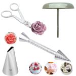 Husaini Mart Stainless Steel Rose Nail Plus Scissor 123 Icing Nozzle Alluminium Cone Stand Flower Lifter Cake Decorating Tool (Pack Of 4)