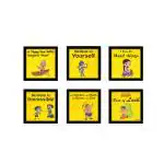 RANDOM Set of 6, Yellow colour Kids Character Chota Bheem Motivational Quotes Framed Wall Art