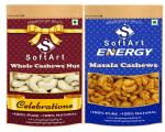 SoftArt Dry Fruits Combo Of Whole Kaju Nuts & Masala Cashew (Kaju) - (Pack of 2, 250 g Each)