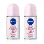 NIVEA Pearl and Beauty 50ml Deo Roll On | With Pearl Extracts & Avocado Oil | 48 H Smooth & Beautiful Underarms | 0% Alcohol | For Women - Pack of 2
