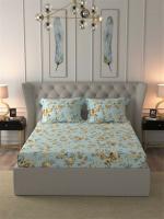 Urban Space Serene Summer Collection 200 TC 100% Combed Cotton Double Bedsheet with 2 Pillow Covers, Floral Peach, Double