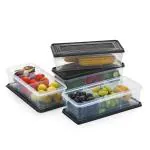 HELOVIA 3 Partition Fridge Storage container Boxes Organizer,Vegetable Refrigerator Plastic Storage Box For Kitchen, For dry/Liquid food, Stackable Microwave Safe Container (Pack of 40