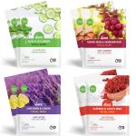 VCare Face Mask Sheet for Skin Glowing, Moisturising, Cleansing & Refreshing with Aloe Cucumber, Lavender, Grape Seed & Sandal, Saffron Goat Milk |4 in 1 Face Mask Combo for All Skin Types (Pack of 2)