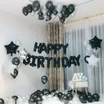 FANEX Solid Black and Silver Foil Happy Birthday Foil with 30 HD Metallic Balloons, 2 Star Ballon, 2 Star Balloon