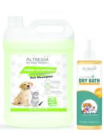 Altressa Neem Aloe Vera Pet Shampoo 5L for Hair Rejuvenation, pH Balanced, Naturally Organic Dog Shampoo for Smelly Dogs Grooming Products With Free Smart Musk Dry Bath Pet Spray 250ml (BUY 1 GET 1 FREE)