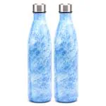 Red Butler Decorative Glass Bottle 1000ml| Leak-Proof Airtight Stainless Steel Lid |Fridge Bottle for Water, Smoothies, Juices | 2pcs Set | Blue