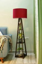 Prodezine Round Floor Lamp Dark Base and Red shade with Shelves