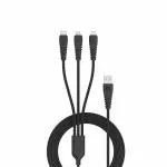 Portronics Konnect A Trio 3-in-1 Cable 3.0A Total 1.5 m for iOS /Type C Mobile Phones (Black)