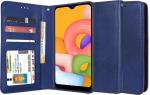Unistuff Faux Leather Back Case Flip Cover for Samsung Galaxy A01 with ID Card Slot | Foldable Kickstand | 2 Card Slot | 1 Cash Slot - Executive Blue, 60241