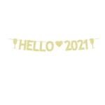 Festiko Hello 2021 Banner, Gold Gliter Paper Sign Decors For 2021 New Year Party Home Party Photo Backdrops