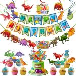 Zyozique Dinosaur Birthday Party Supplies, 19 Pcs Dinosaur Party Supplies Set for Boys and Girls, Include Balloons, Banner,Character banner, Hanging Swirls, Cake Topper and Cupcake Toppers