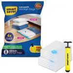 Smart Saver pack of 8 vacuum compression storage bags | 4 medium + 4 small space saver vacuum bags for travel with hand pump | vacuum sealer vaccine sealed airtight ziplock blanket storage bags