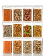 PMS Air Tight Unbreakable Big Size Kitchen Storage Container, Clear and Transparent Cereal Dispenser for Kitchen Storage,Grocery Container with Lids (1500, Square, 12, PMS3)