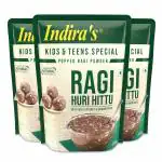 INDIRA FOODS Ragi Huri Hittu Special - Teens & Kids, Popped Ragi Mix (400g, Pack of 3), Ragi Malt Mix, Instant Ragi Porridge Mix, Ragi Laddu Mix with with Cashew Nuts, Malt Extracts & Spices