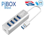 Pibox India USB 3.0 HUB 4 Port, Aluminium Portable Hub with Micro USB for Data Transfer with 30 cm USB Cable for Laptop, PC, MacBook Air, Mac Mini, USB Flash Drives and HDD Hard Drive (Silver)