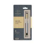Parker Vector Stainless Steel Gold Trim Fountain Pen Fine With Gold Nib