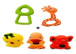 Peppy Kid Baby Rattle Toys Pack Of 2 & 3 Piece Squeeze Assorted Animal Bath Toy - Multicolor