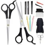 Doberyl Advance Complete Professional Hair Cutting Scissors 13 PCS Kit, Barber Scissors Set with Thinning Teeth Shears, Hair Combs, Clips, Cape, Neck Duster Brush, Facial razor for Salon - Black