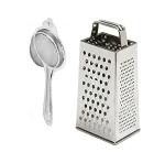 FIRST FRONT Stainless Steel Tea Strainer With Stainless Steel 4 in 1 Grater & Multicolour, (Pack of 2) l Kitchen Tools l Essential Kitchen Tools l Tools l Kitchen l Utensils l Stainless Steel Tools l Steel Kitchen Tools l Metal Tools