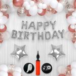 SPECIALYOU.IN Birthday decoration items kit with Rose Gold and White balloons for decoration, foil curtains for birthday decoration, Balloons for decoration, foil fringe curtain for decoration - 33 pcs