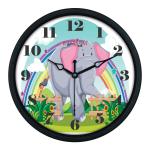 Random Elephant Art 8 Inches Plastic Wall Cum Table Clock for Home / Office, (Black Frame)