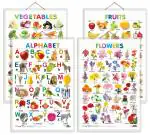 GO WOO Combo of 4 Alphabet, Fruits, Vegetables and Flowers Charts for Kids