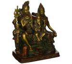 Idol Collections Multicolor Brass Antique Shiva Family, 8 Inch