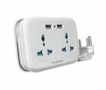 ALEMAC HK-22U White Rectangular Artino 2 Way Power Plug Adapter Extension Board With 2 USB Ports, Indicator, Safety Shutter With 2 Socket and 1m Cord