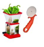 First Front Stainless Steel Chilly Cutter Cutter With Stainless Steel Blade Red Handle Plastic Pizza Cutter and (Multicolour, Pack of 2)