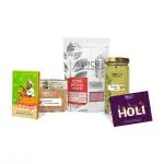 Sorich Organics Rose powder 50g,Caramalised Cracker 100g +Thandai Milk 125g,Phool gulal 100g,Holi card