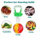 SMILEY MIA Baby Fruit nibbler with brush & 2 pcs of bib/ Appron Teether and Feeder (Pink blue)