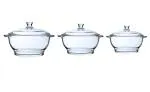 Cracker Transparent Glass Pougine Casserole 1L,1.5L and 2.5L (Pack Of 3)