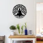 WALLCENTRE (ART BEYOND IMAGINATION) Buddha Wall Art Metal - Yoga Décor, Hanging Wall Art Décor for Living Room, Bedroom, Kids Room (Black, 18 Inch)