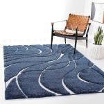 Hitex Carpet Microfibre Ivory, Blue02-X Living Room Soft And Fluffy Shag Silk Touch Area Rug - 6 X 6 Feet