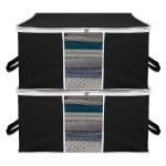 Kuber Industries Underbed Storage Bag|Non-Woven Blanket Cover|Razai Cover|White Border Transparent Window & Handle|Large|Pack of 2 (Black)