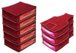 atorakushon Set of 8 Fabric Foldable Garments Saree Blouse Covers Closet Organizer Clothing Storage Bags with Clear Window Sturdy Zipper Maroon