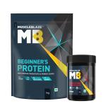 MuscleBlaze Beginner's Whey Protein Powder Supplement (Chocolate, 1 kg / 2.2 lb) with Creatine Monohydrate, India's Only Labdoor USA Certified Creatine (Unflavoured, 100 g / 0.22 lb)