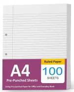 Love Creation A4 Size Pre-Punched Sheets - 2-Hole Ruled Filler Paper for Binders | Perfect for Projects, Assignments, Homework & Exams (Pack of 100 Sheets)