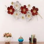 KREATIVE HOUSE Handcrafted Wall Decor Flower Red & White Contemporary Art Decorative Showpiece (Metal, Multicolor)